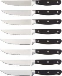AmazonBasics Premium 8-Piece Kitchen Steak Knife Set, Black
